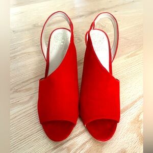 Vince Camuto Red Suede Peep-Toe Slingback Heels